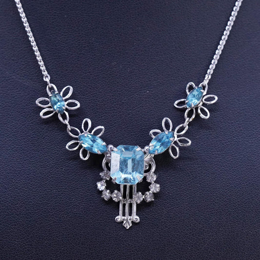16", vintage white gold GF necklace with blue Rhinestone