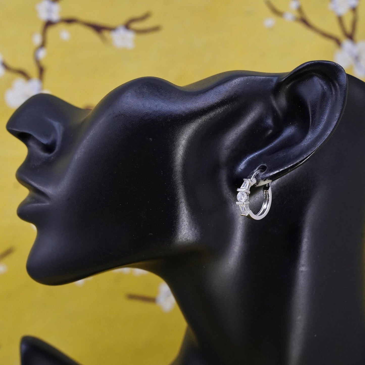 0.5", vintage Sterling silver handmade earrings, 925 hoops with Cz