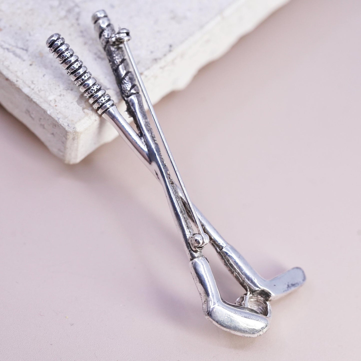 Vintage Taxco Mexico 925 Sterling Silver Golf Clubs Driver Ball Pin Brooch