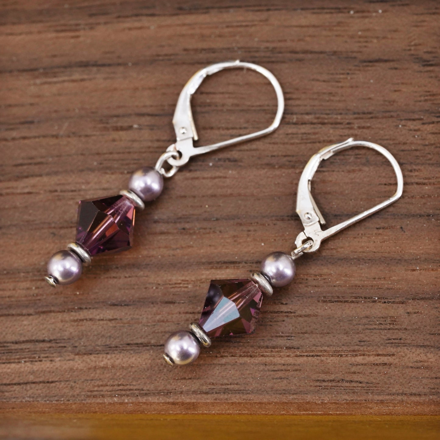 Vintage Sterling 925 silver handmade earrings with amethyst