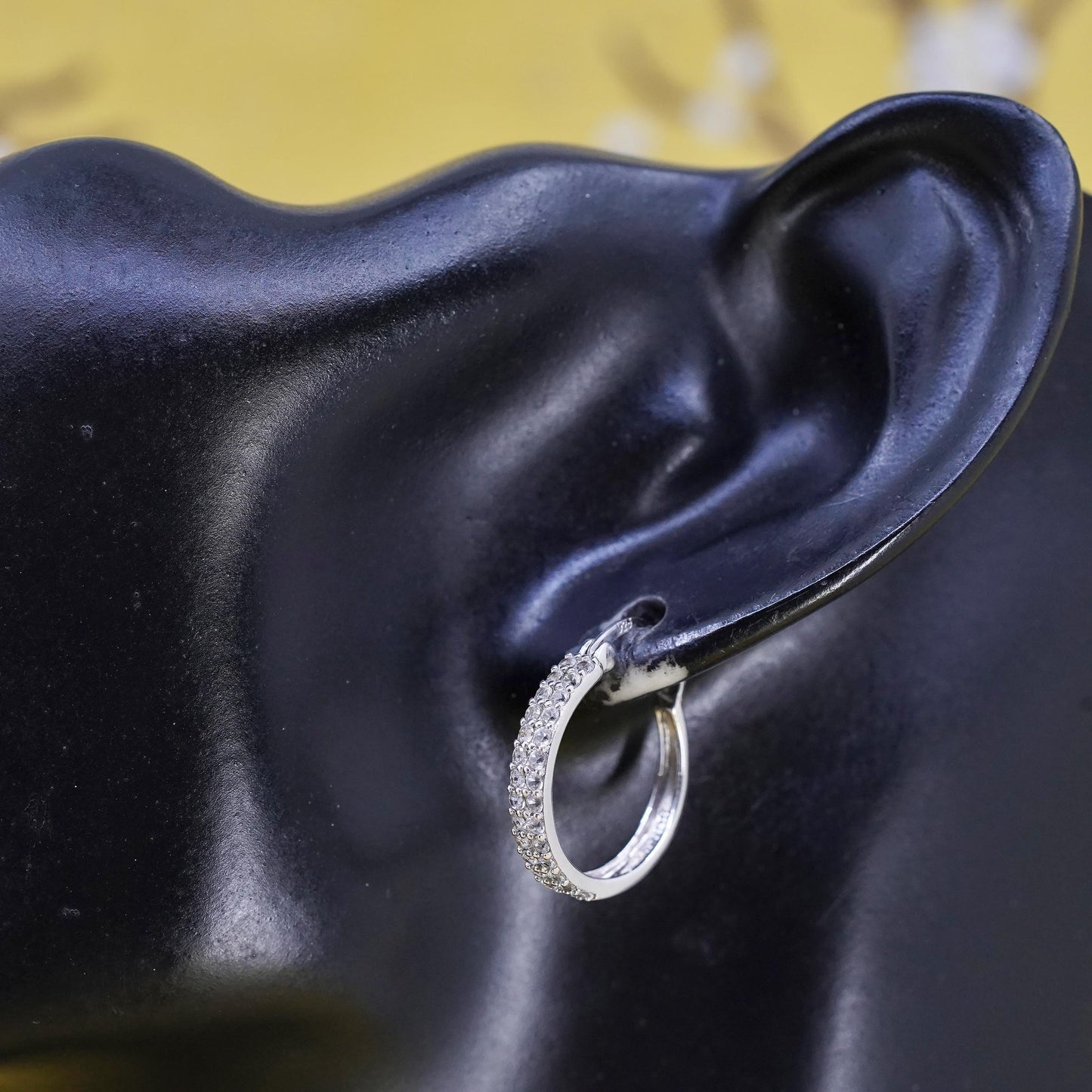 0.75", vintage Sterling silver hoop earrings, 925 huggie with cluster diamonds