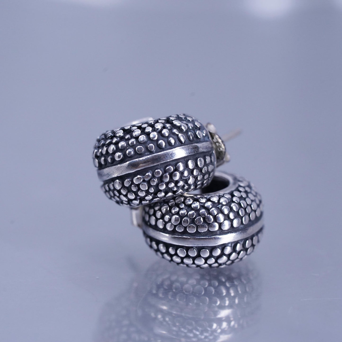 0.5”, VTG Michael Bromberg Sterling silver earrings, 925 huggie beaded hoops