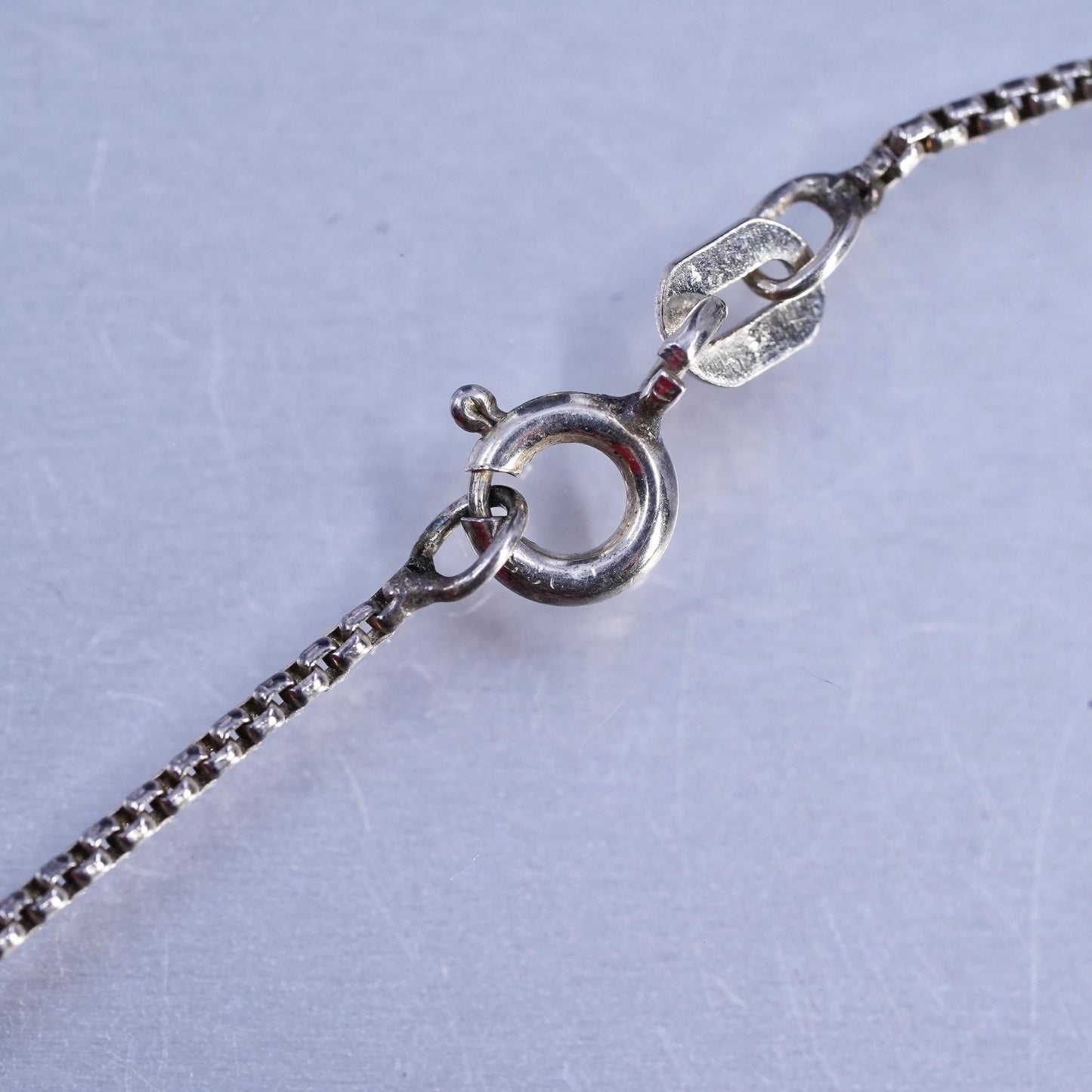 18", vintage Sterling 925 silver box necklace with turquoise circle pendant