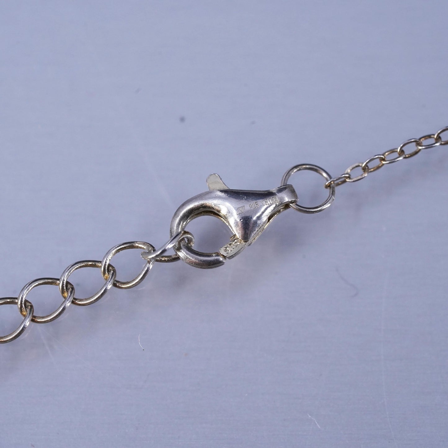 16+2”, vintage Sterling 925 silver flatten circle necklace with pendant pink Cz