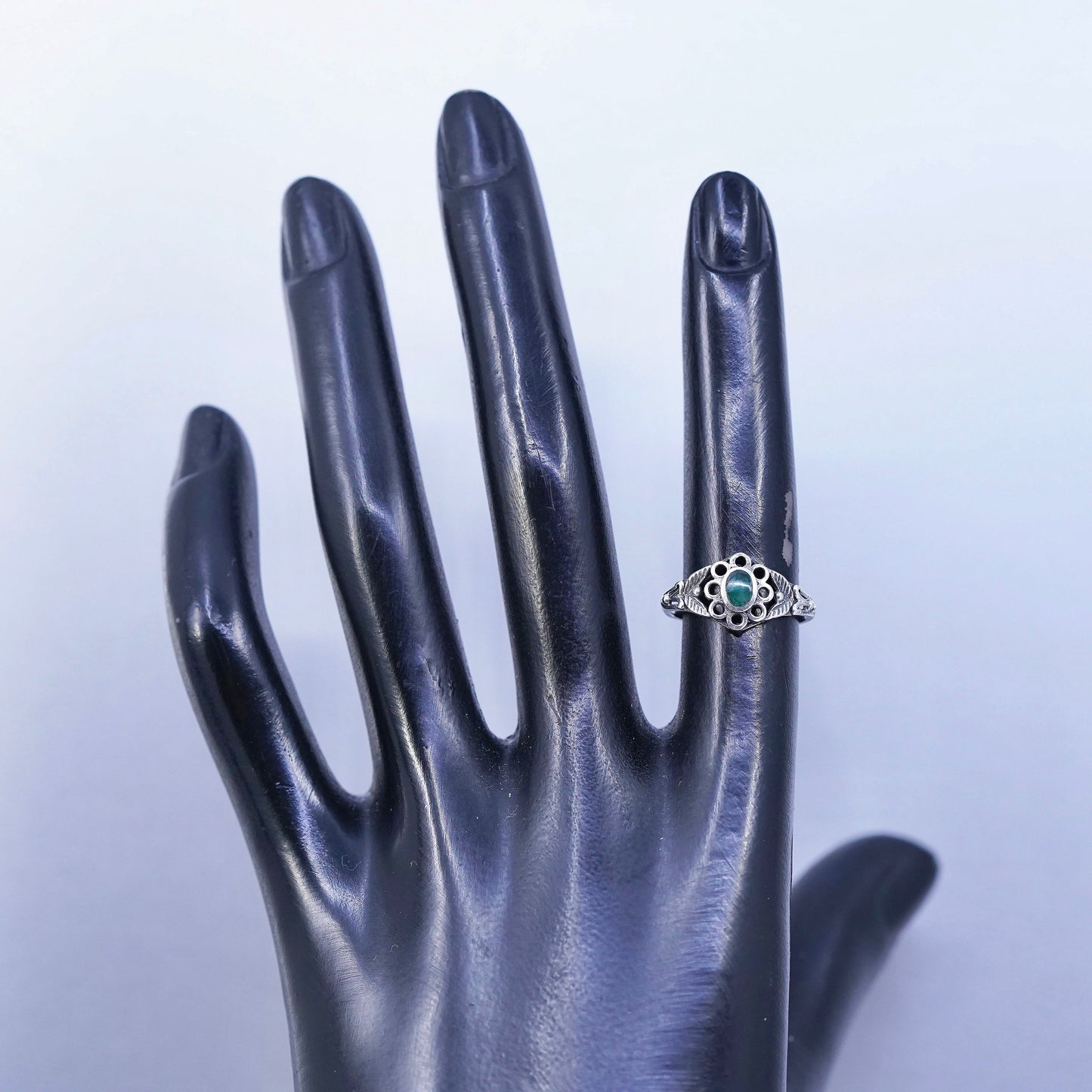 Size 6.5, vintage Sterling 925 silver handmade ring with jade and diamonds