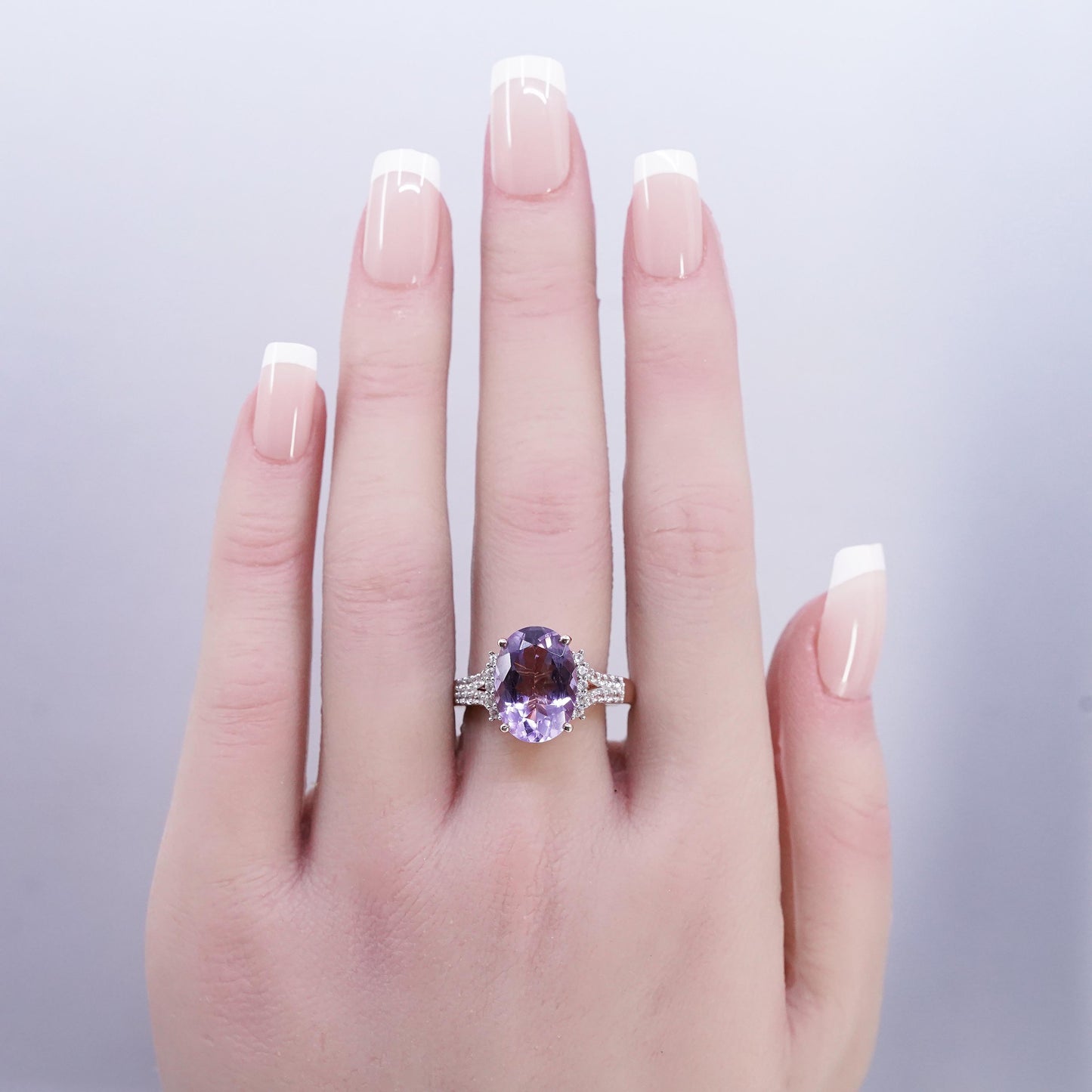 Size 9.25, Djoy vermeil rose gold over Sterling 925 silver ring oval amethyst