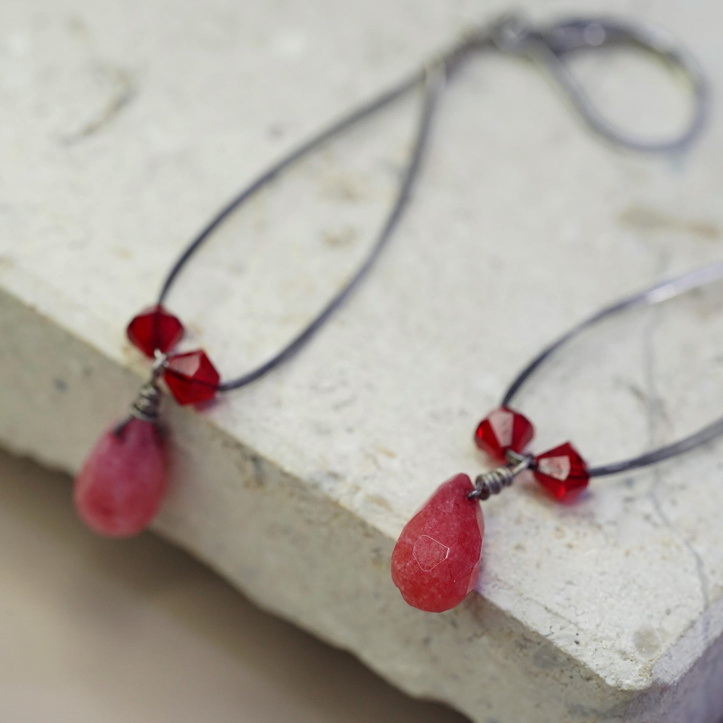 Vintage Sterling 925 silver handmade earrings with teardrop ruby