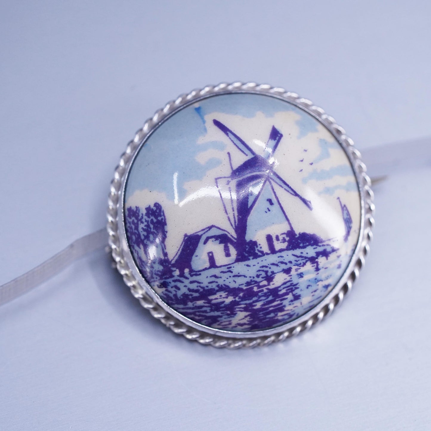 Vintage sterling silver handmade flower brooch, 925 Holland windmill pin