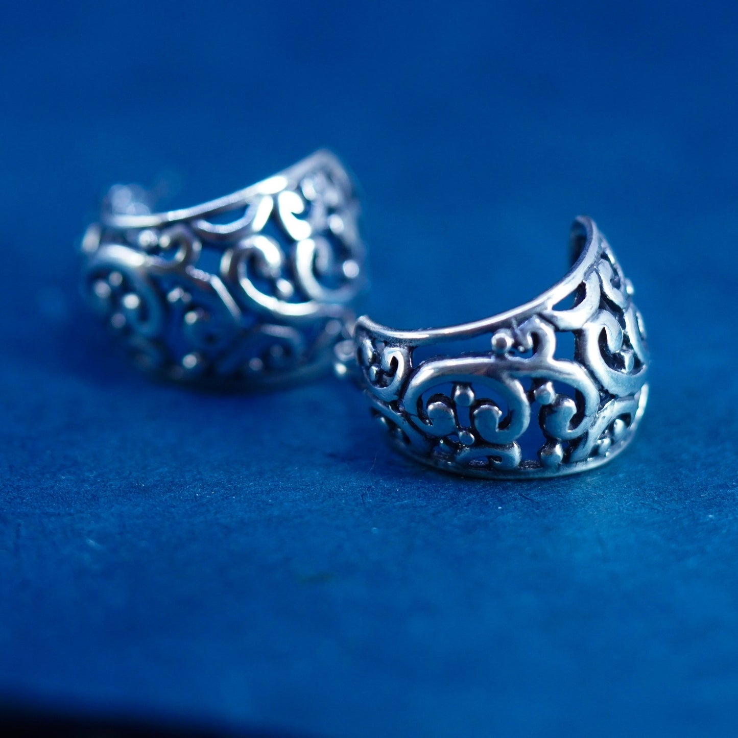 Sterling silver handmade earrings, 925 silver Huggie studs with bali filigree