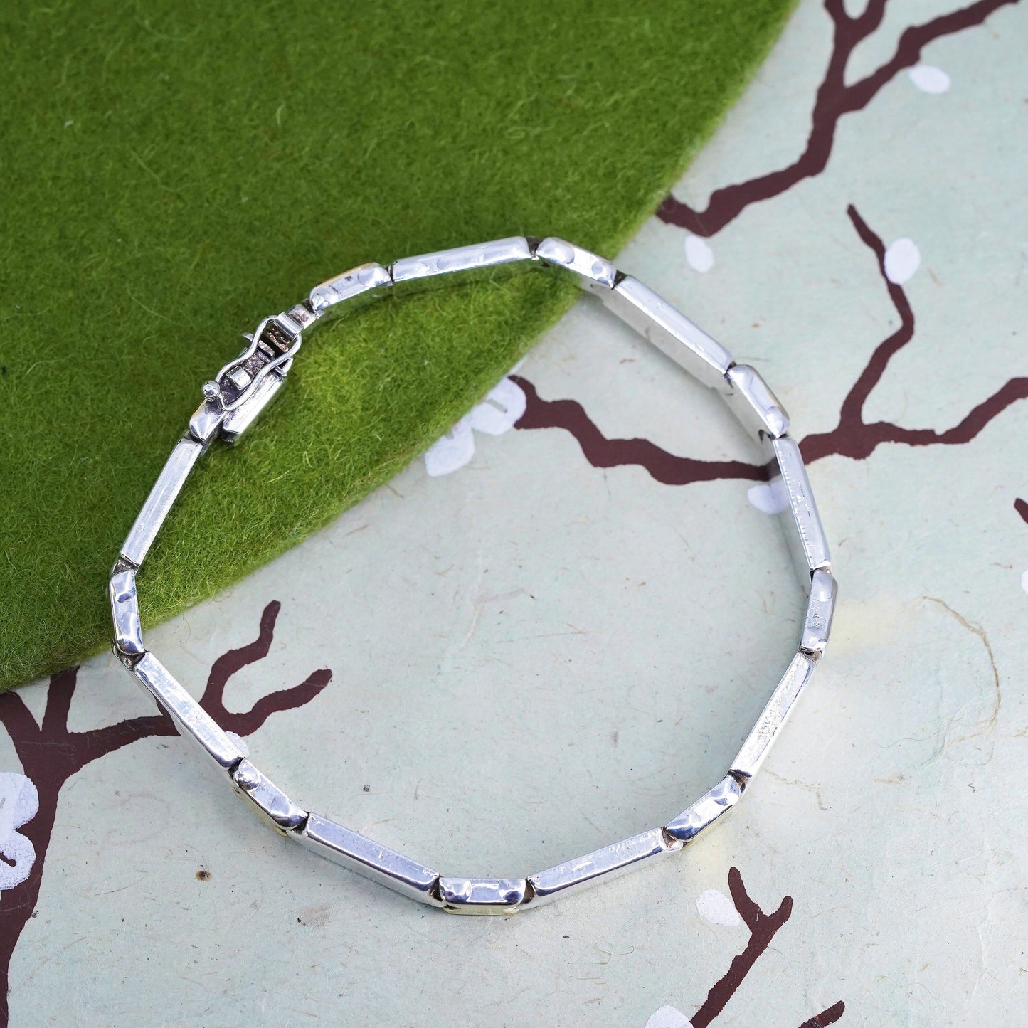 7.25", vintage Two Tone Italy Sterling silver chain, 925 tennis bracelet