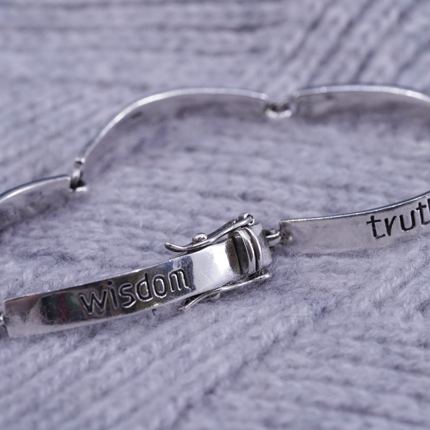 7.5", Sterling silver bracelet, 925 arched bar chain “ wisdom grace faith love”