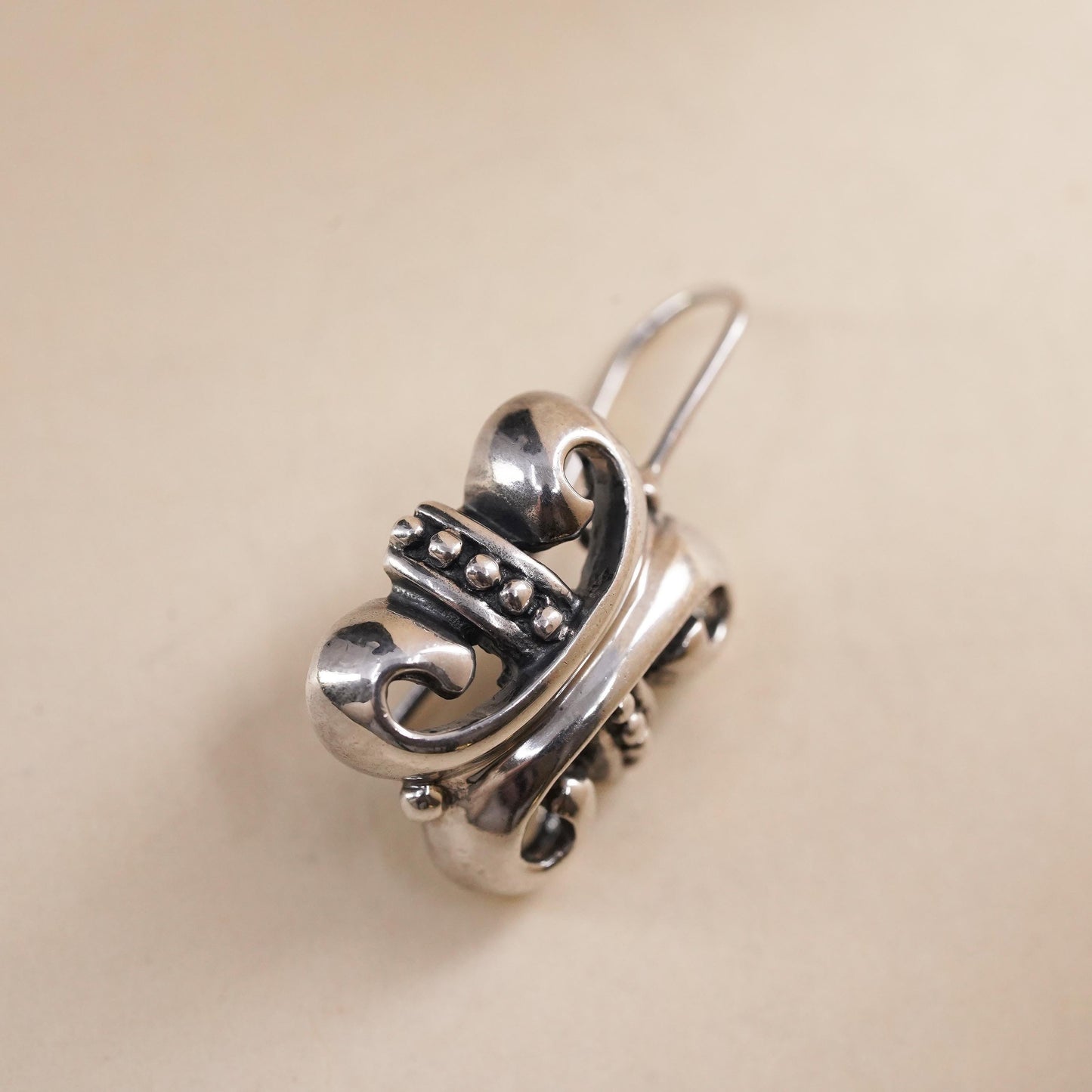 Vintage sterling 925 silver single earring, fashion filigree dangle