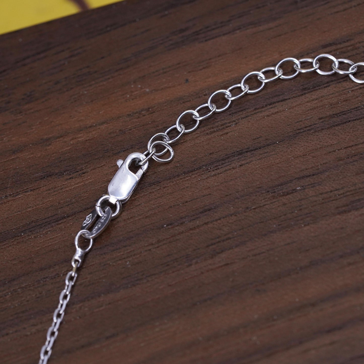 14+2", VTG Italian sterling silver necklace, 925 circle chain cz bar pendant