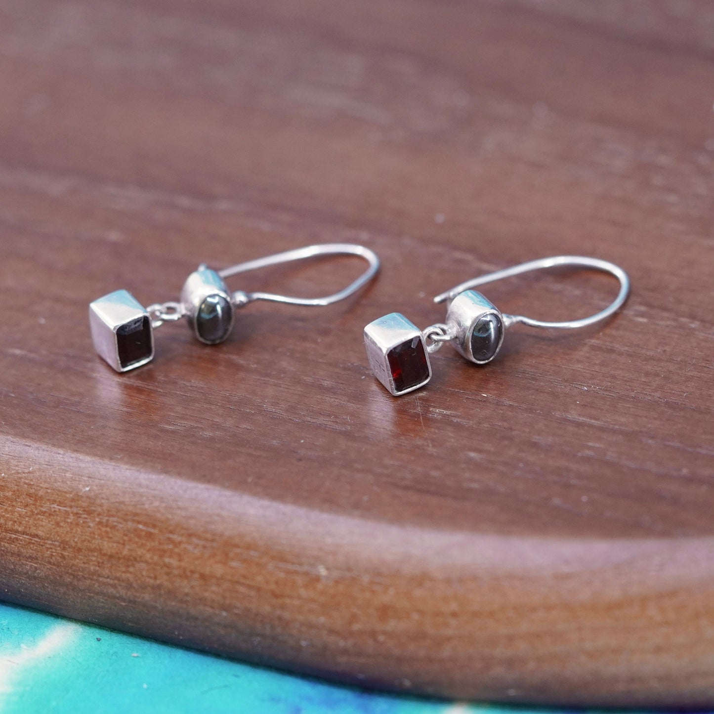 Vintage Acleo Sterling silver 925 handmade earrings with garnet and hematite