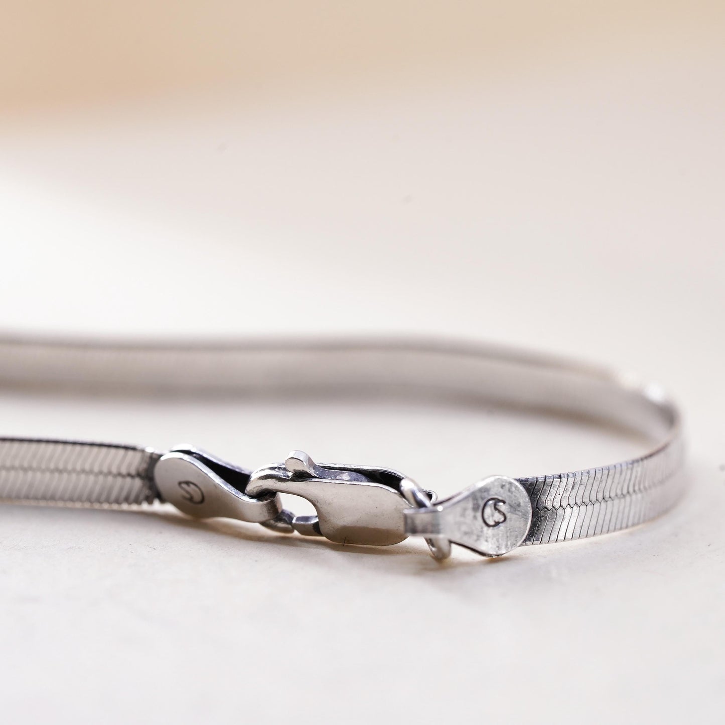 6.75" 3mm, Vintage Italian sterling silver herringbone bracelet, 925 chain