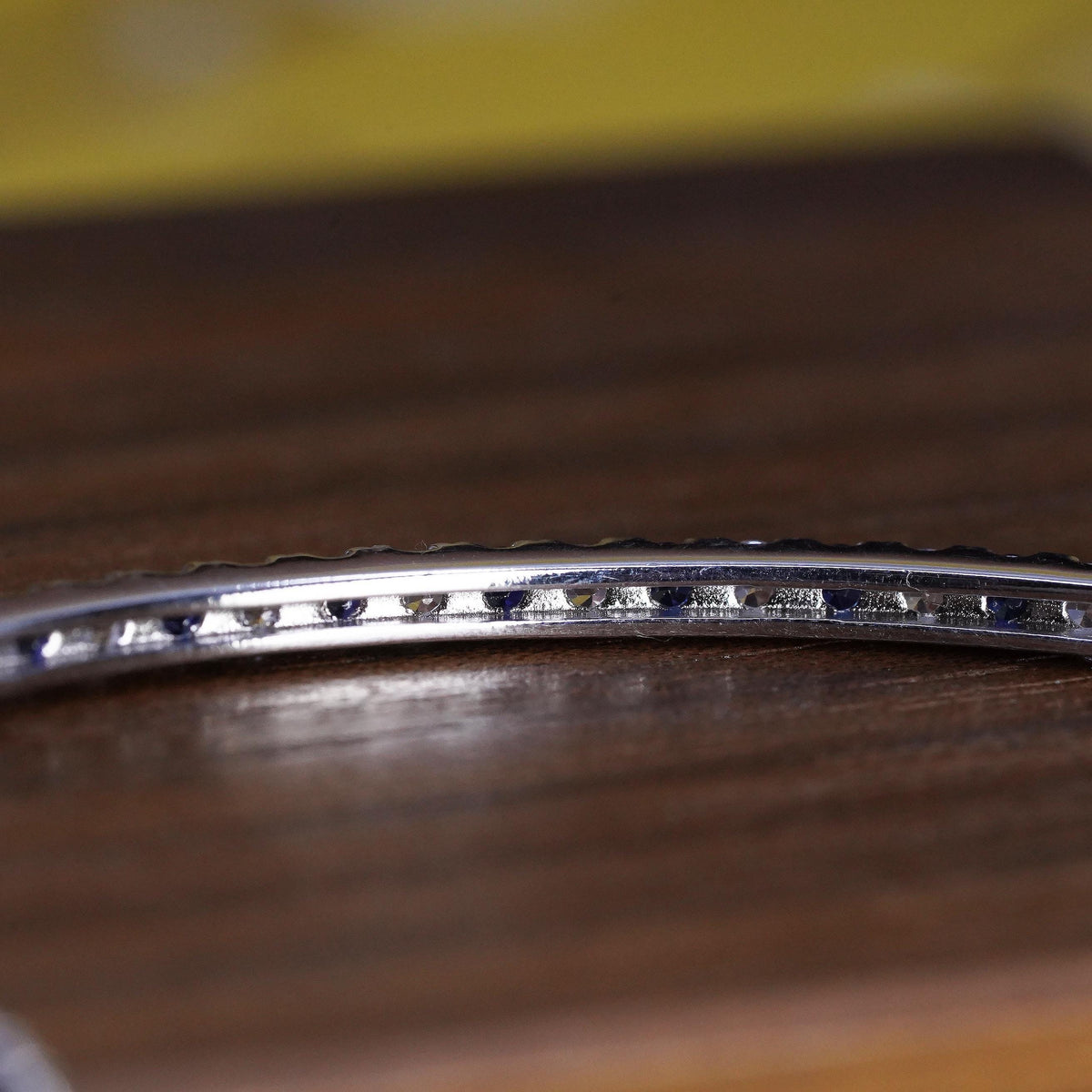 vintage PM Sterling silver bracelet, 925 box chain sapphire white topaz bar