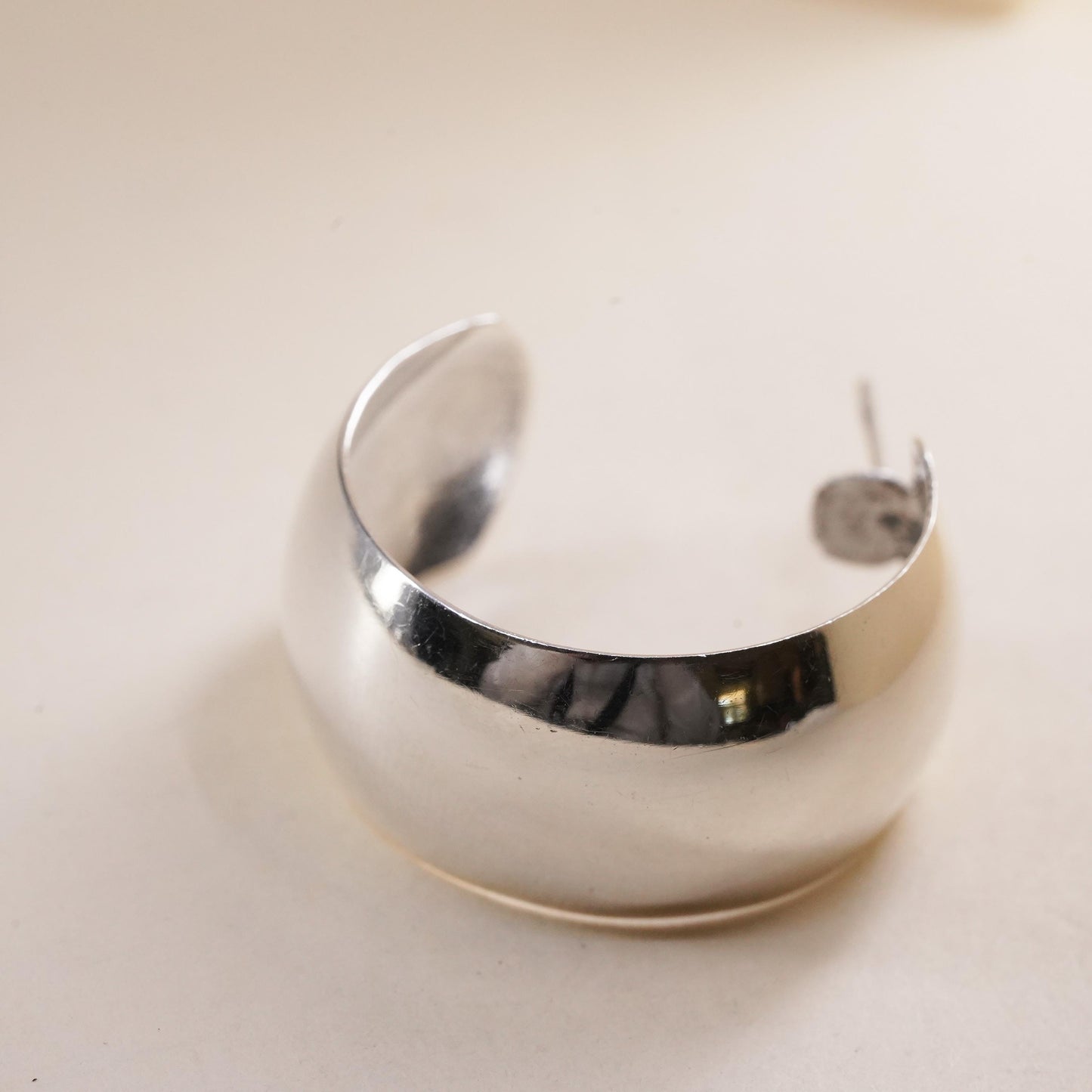 1.25", Vintage sterling silver loop single 1 earring, fashion huggie hoop stud