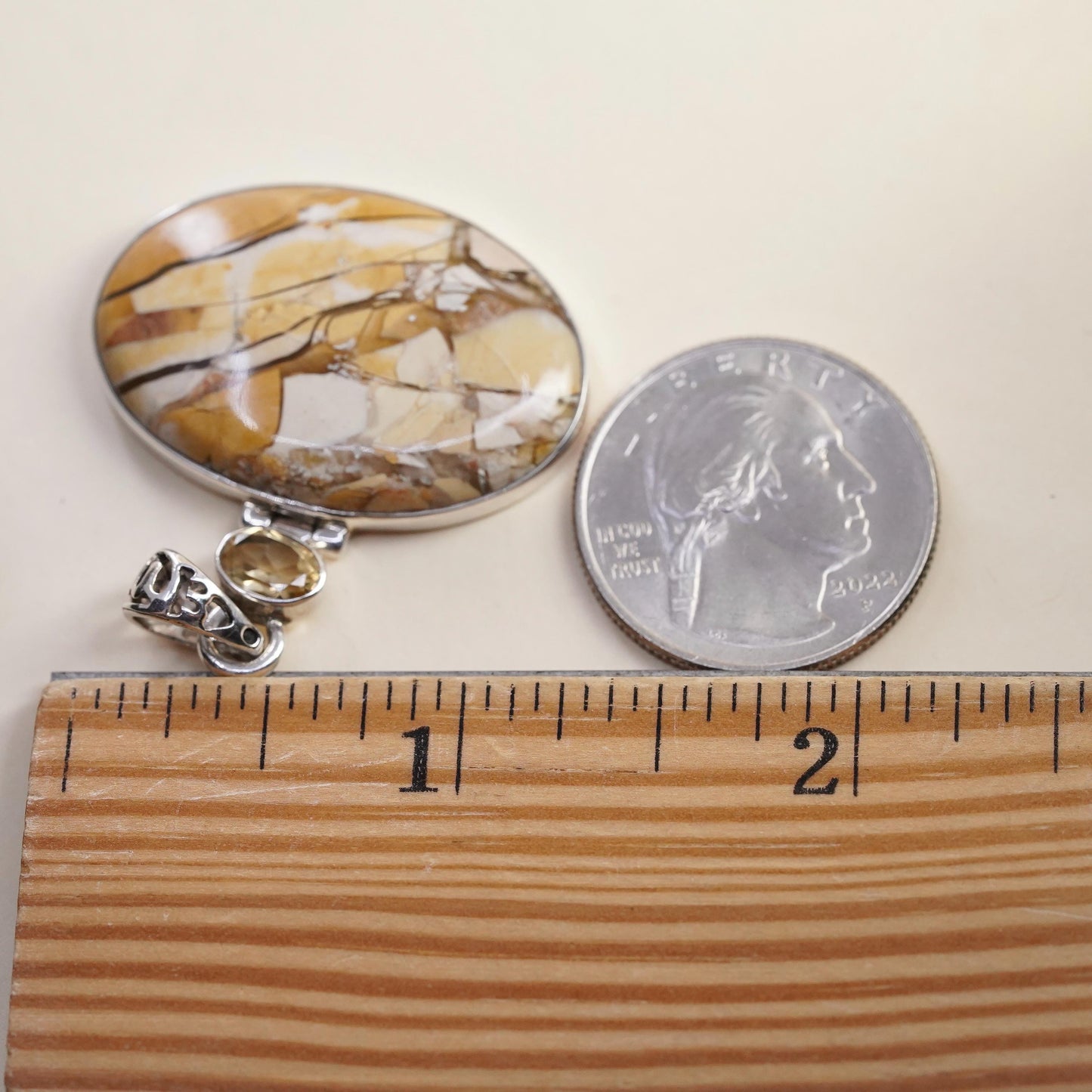 Vintage sterling 925 silver handmade pendant with Noreena Jasper and citrine