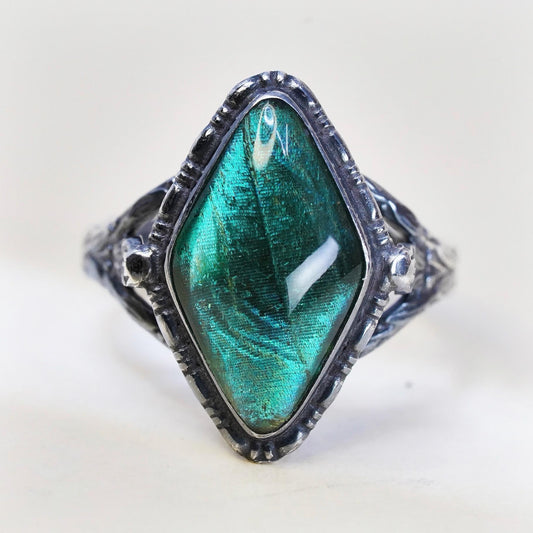 Size adjustable, England oxidized 925 sterling silver wrap ring butterfly wing