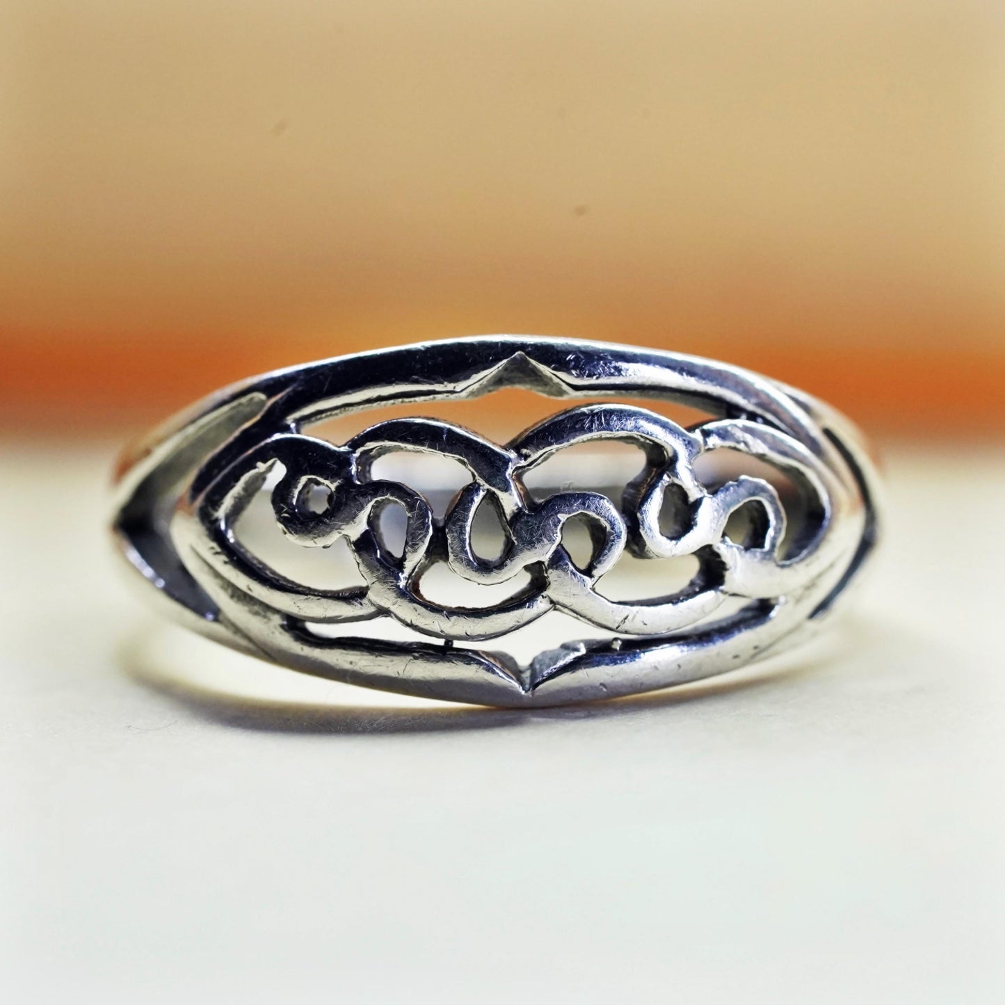 Size 8.75, Vintage sterling silver handmade filigree ring, 925 band