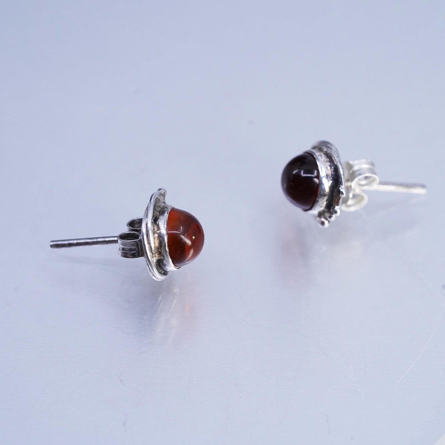 Vintage Sterling 925 silver handmade earrings, amber studs