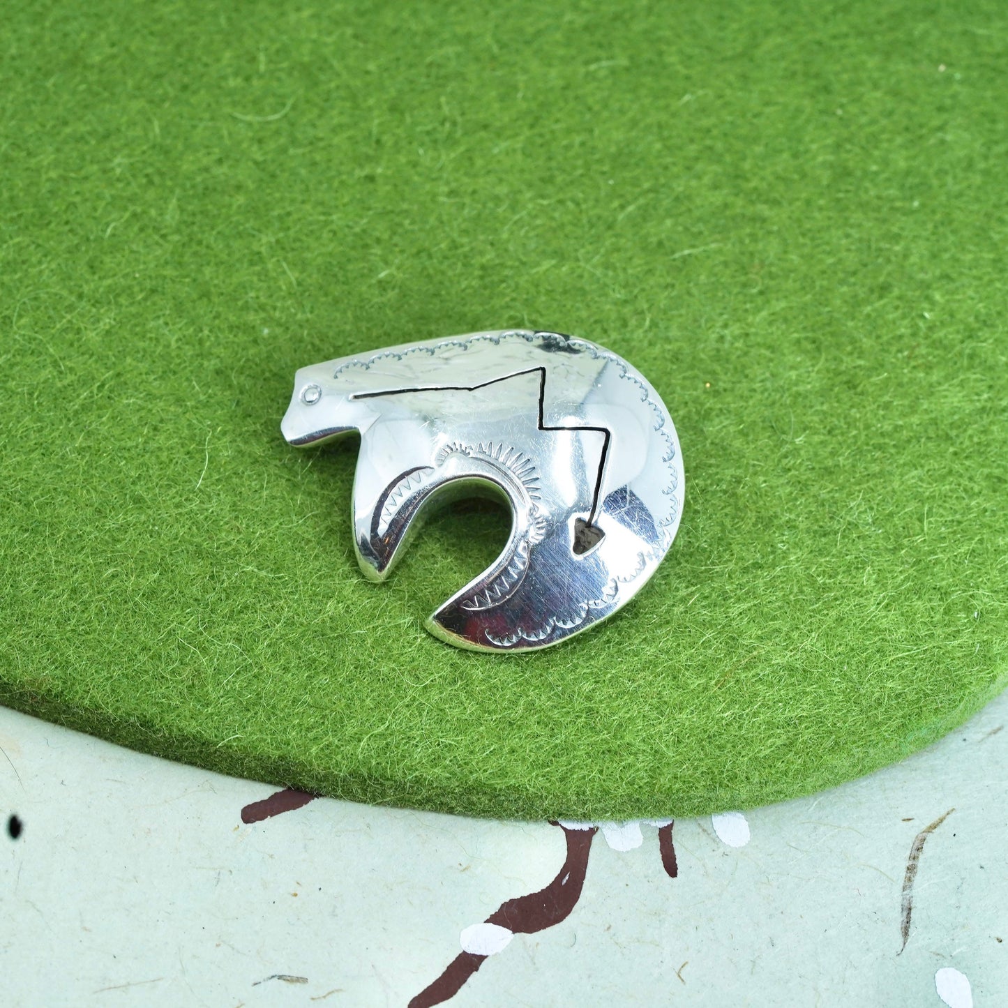 vtg Navajo G. J. Delgarito sterling silver handmade brooch, 925 polar bear pin