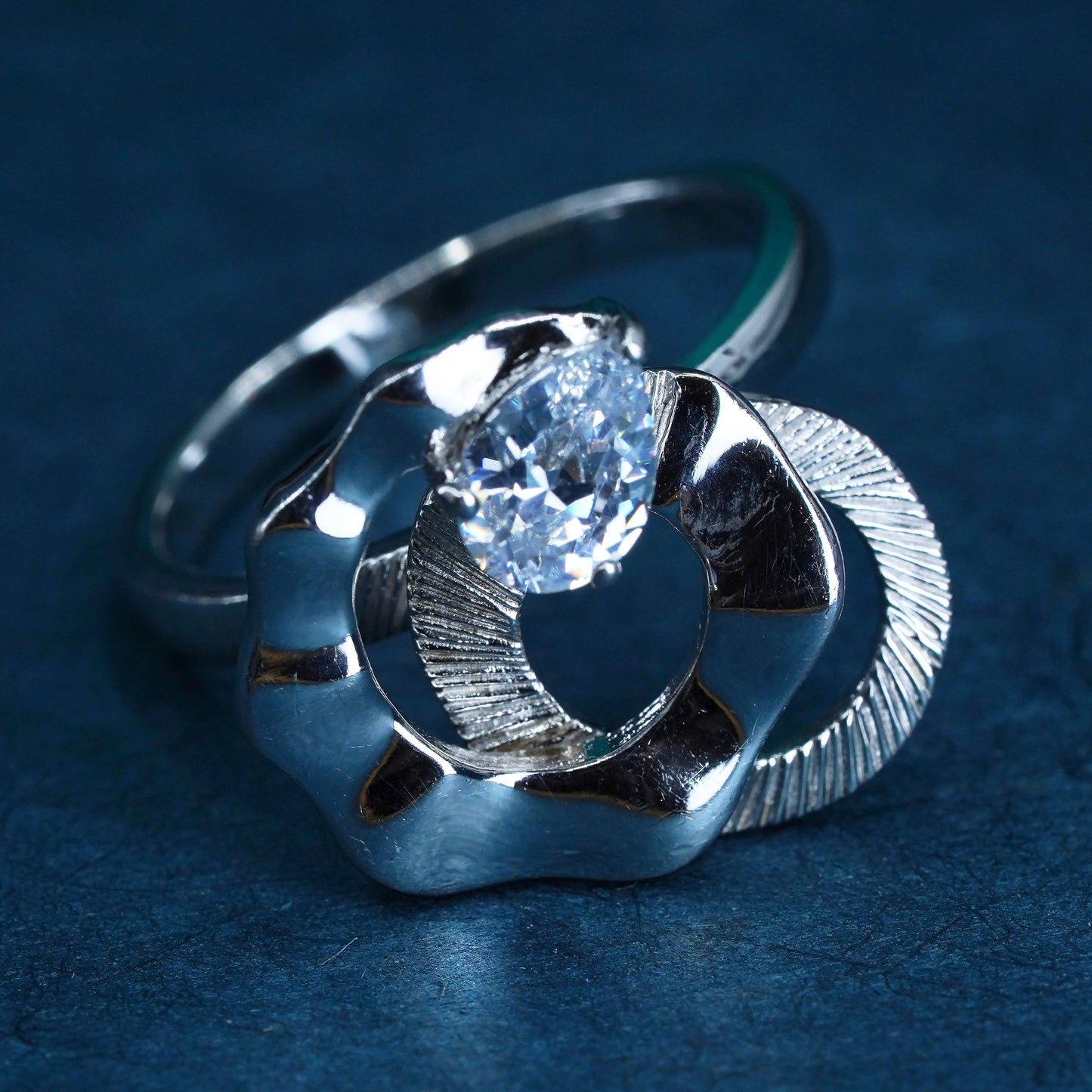 Size 8, vintage Sterling 925 silver engagement ring with cz