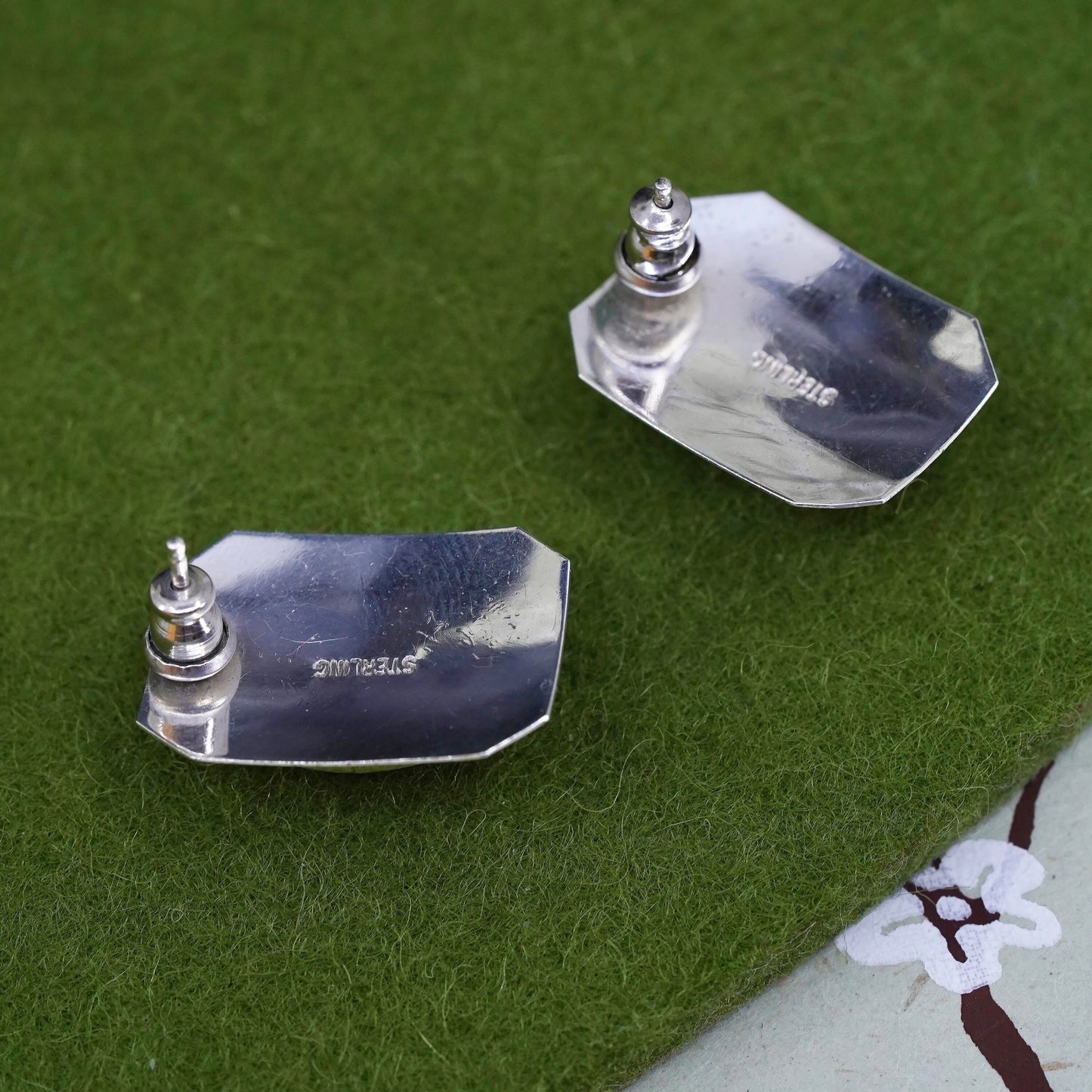 southwestern Sterling silver handmade earrings, 925 rectangular stud oval onyx