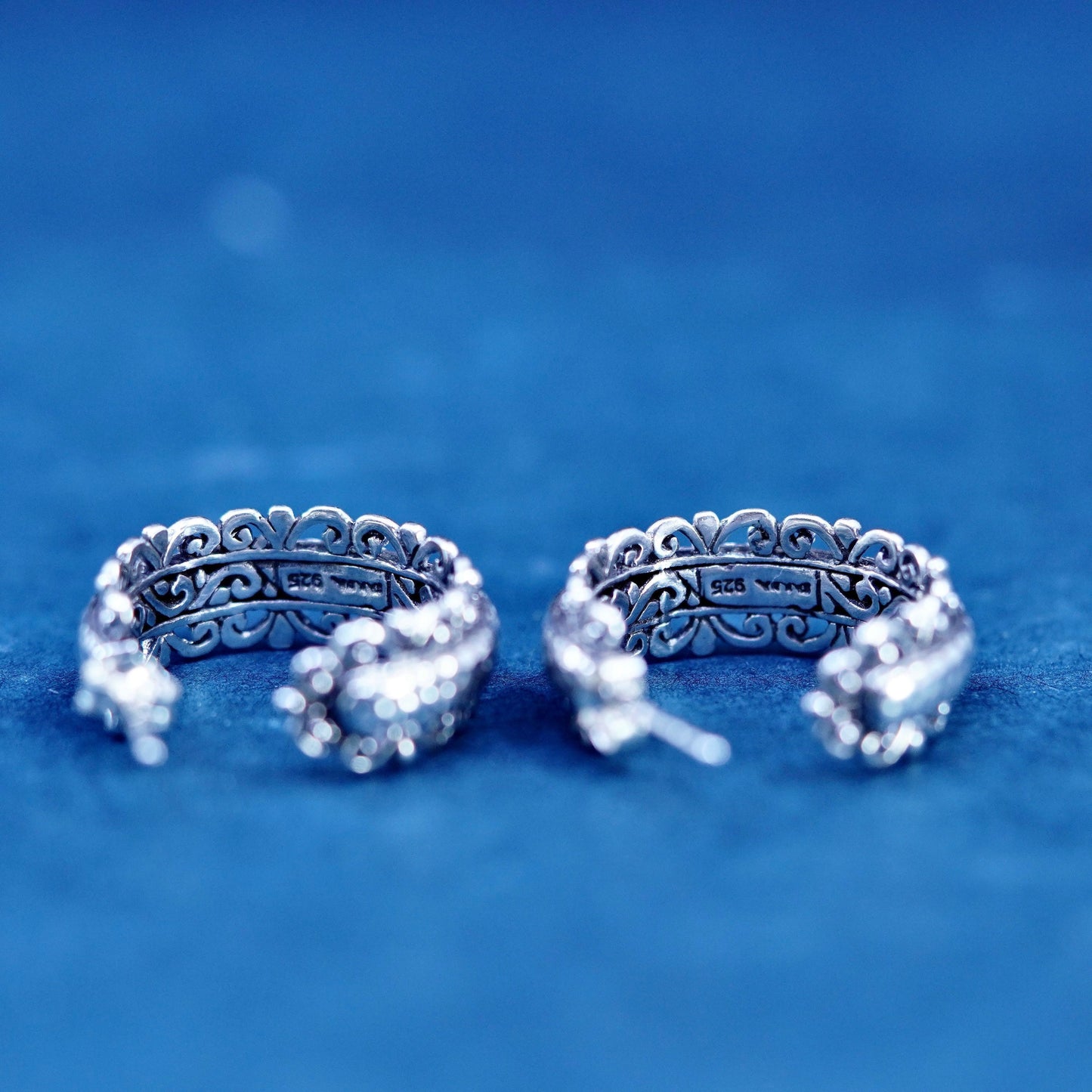 1”, designer Sterling silver handmade earrings, textured 925 huggie studs