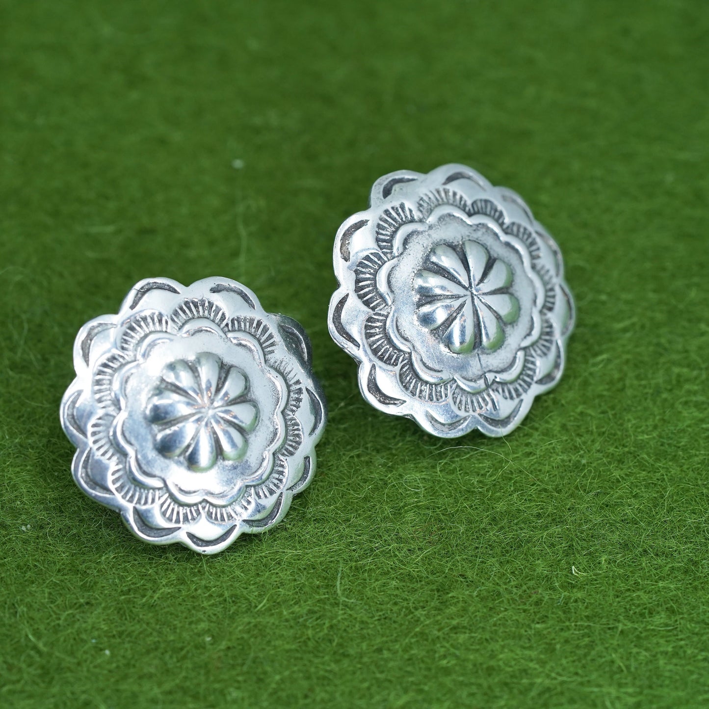 Native American navajo sterling silver 925 studs, handmade textured earrings