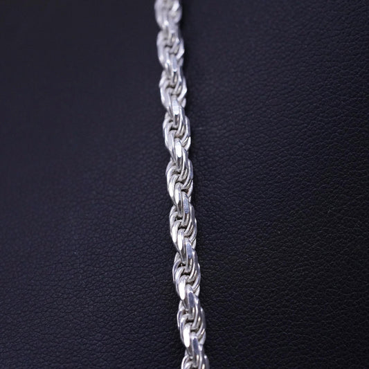 24", vintage Italian OTC Sterling silver necklace, 925 Diamond cut rope chain