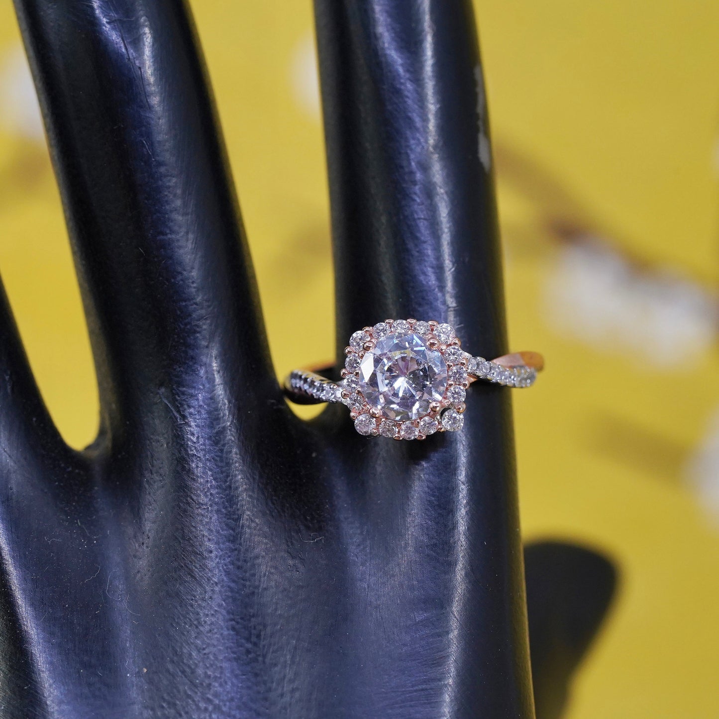 Size 7.5, vermeil rose gold Sterling 925 silver engagement ring cluster cz