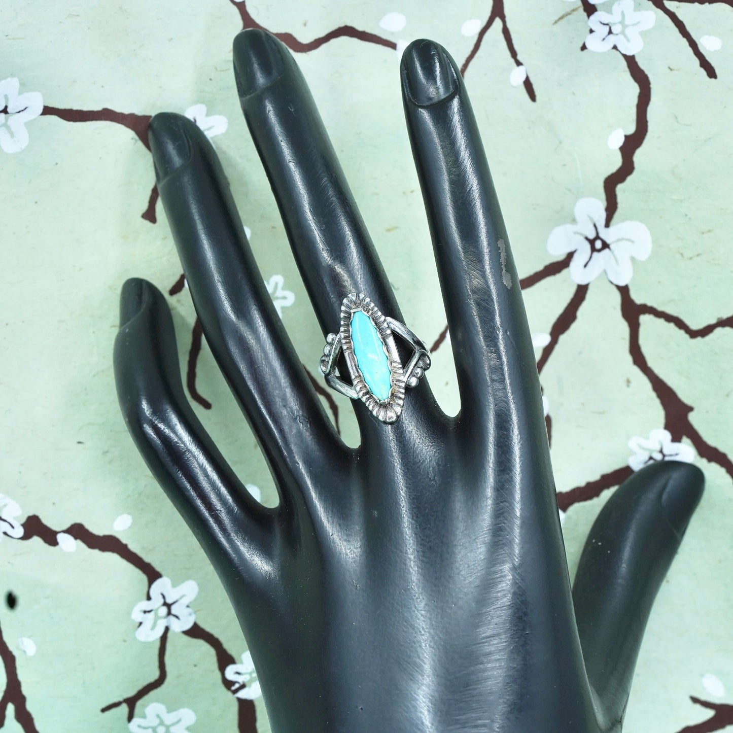 Size 7, Native American sterling silver ring, handmade 925 band with turquoise