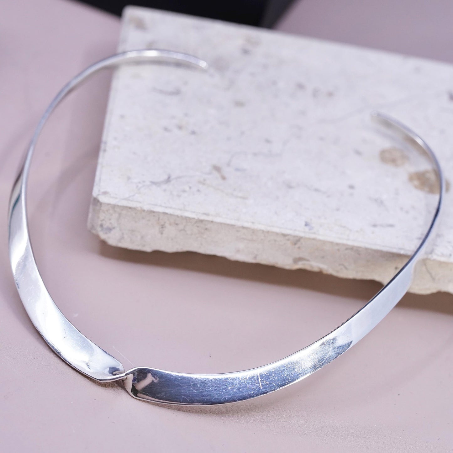 12", VTG Mexican Sterling silver necklace, twisted 925 choker collar necklace