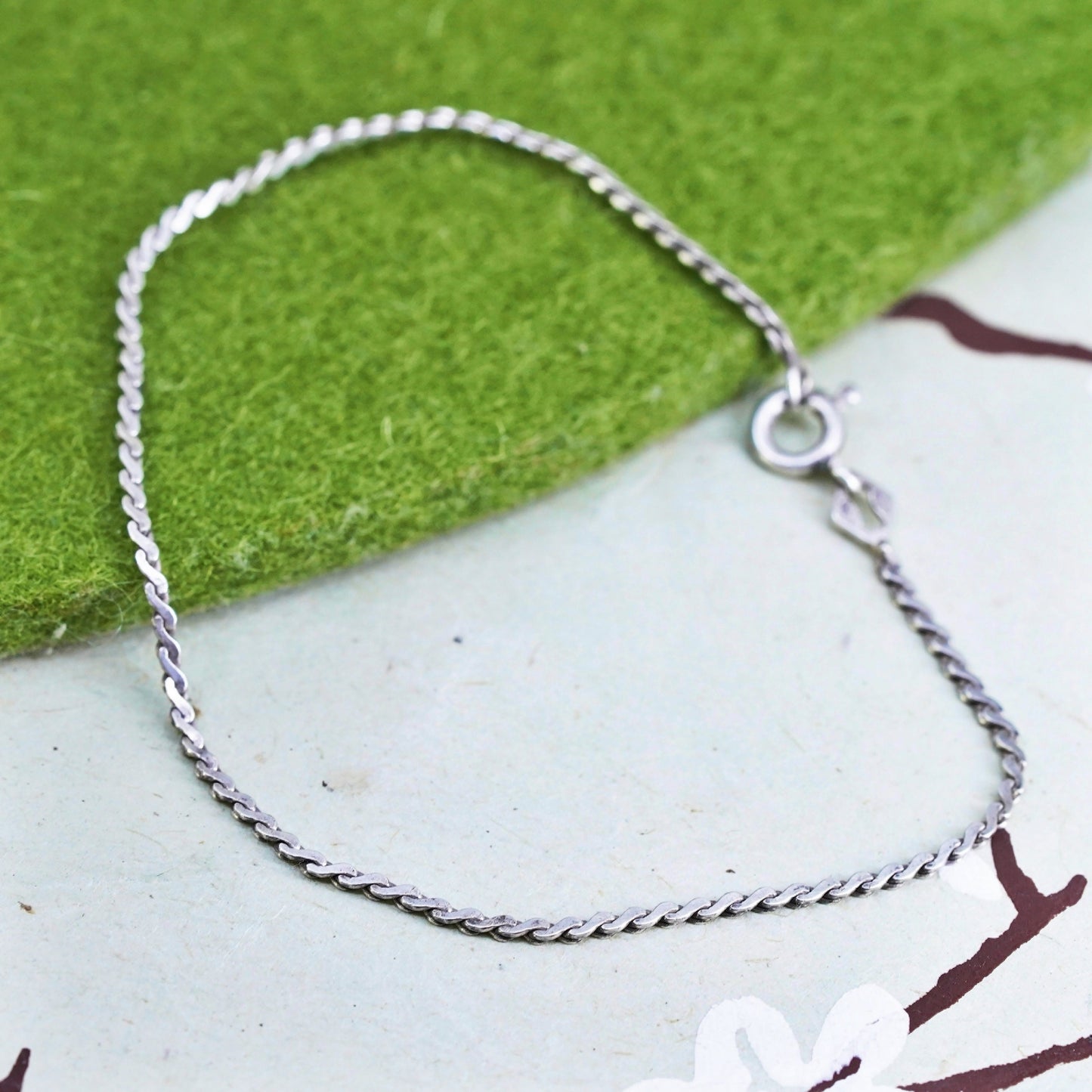 7.25", 2mm, Vintage sterling silver bracelet, italy 925 s link chain