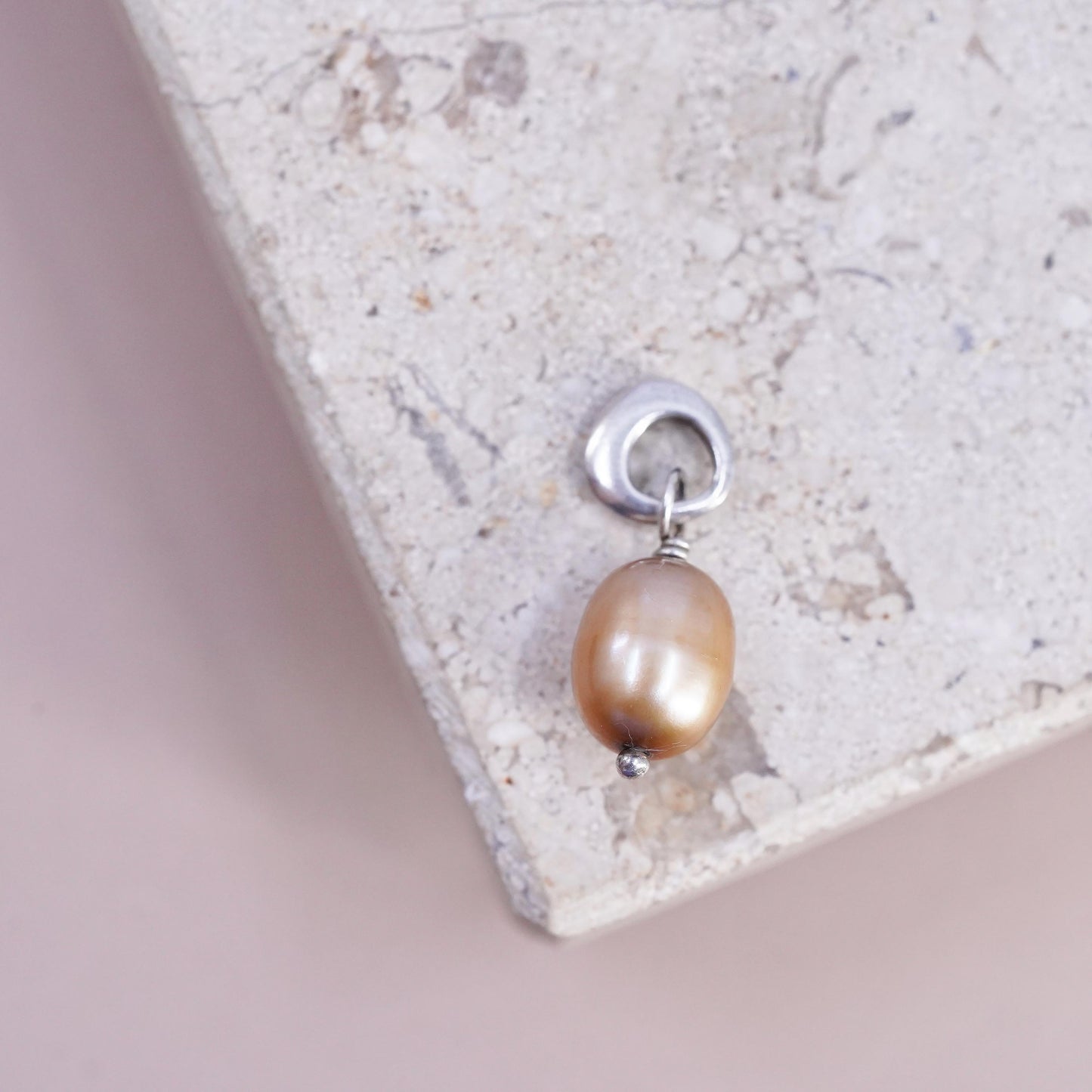 VTG Silpada sterling silver handmade pendant, 925 orange freshwater pearl charm