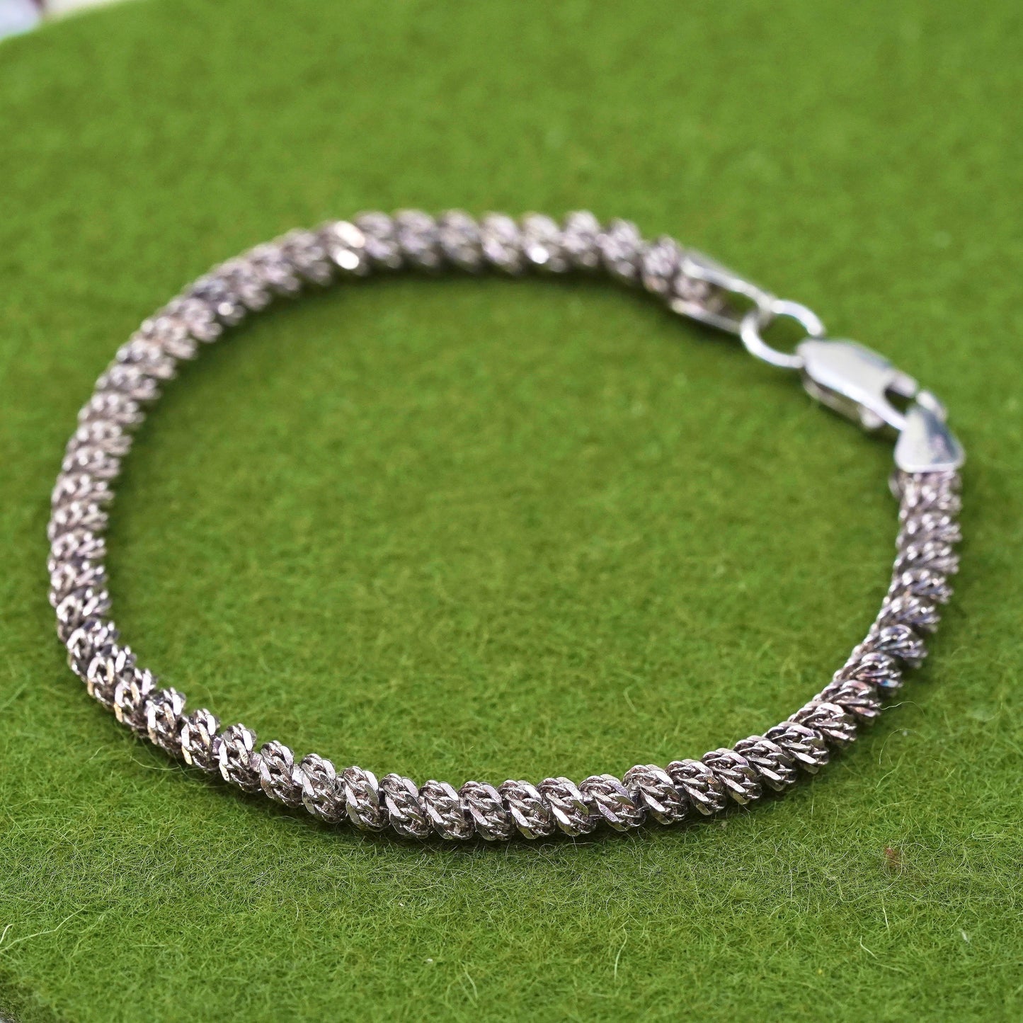 6.5” 4mm, Vintage Italian sterling 925 silver twisted curb chain bracelet