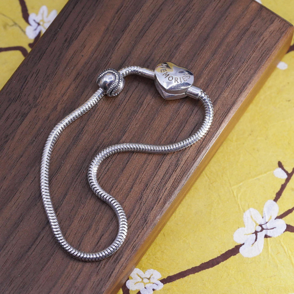 6.25", Italian sterling silver bracelet, 925 snake chain baseball charm heart