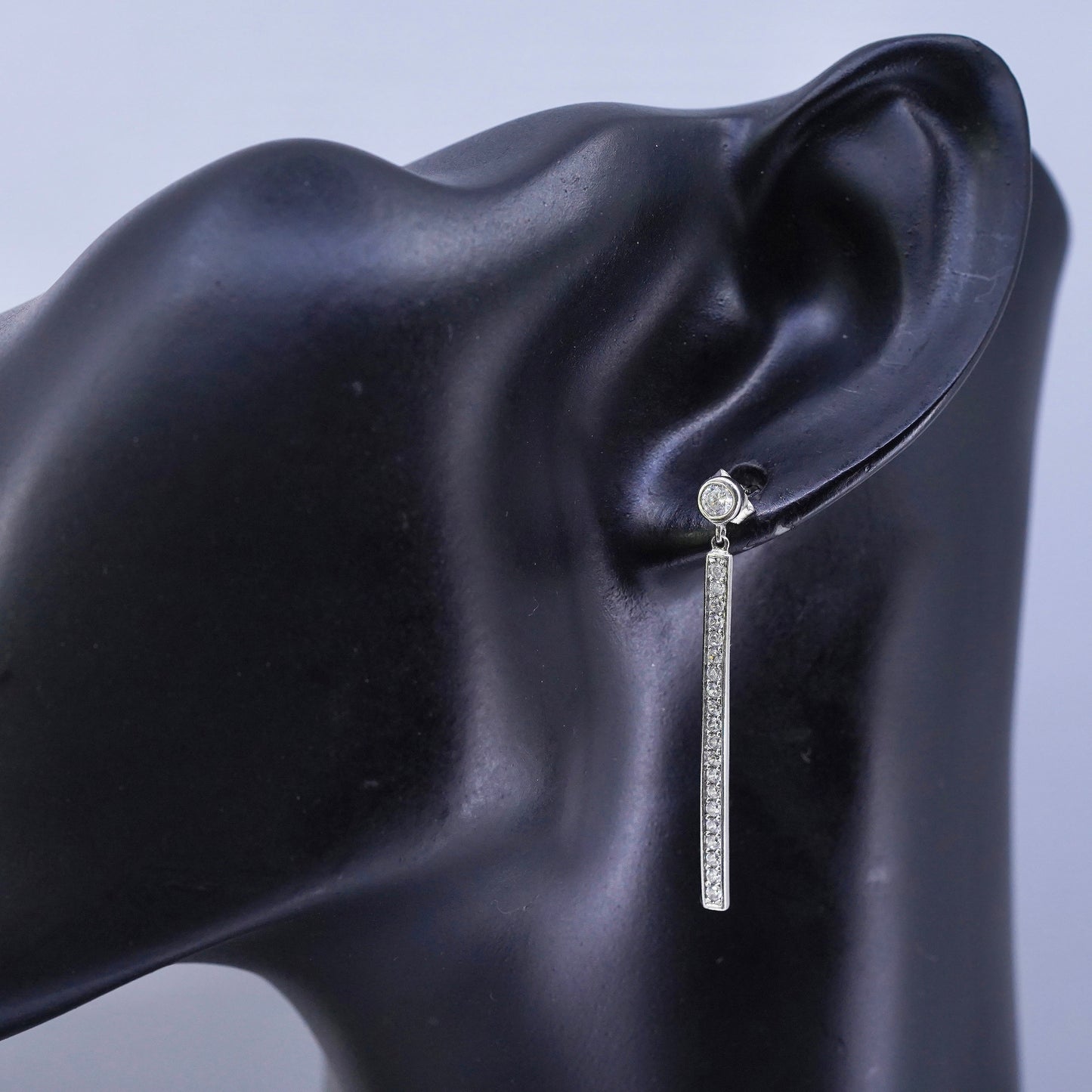 Vintage Sterling 925 silver earrings with bar dangle and Cz