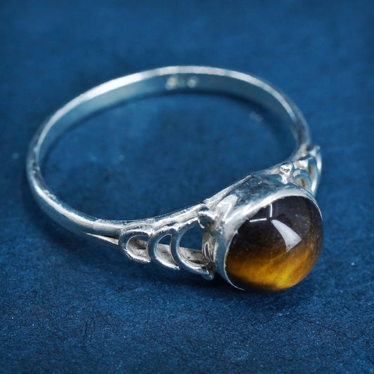 Size 7, vintage Sterling 925 silver handmade ring with golden tiger eye