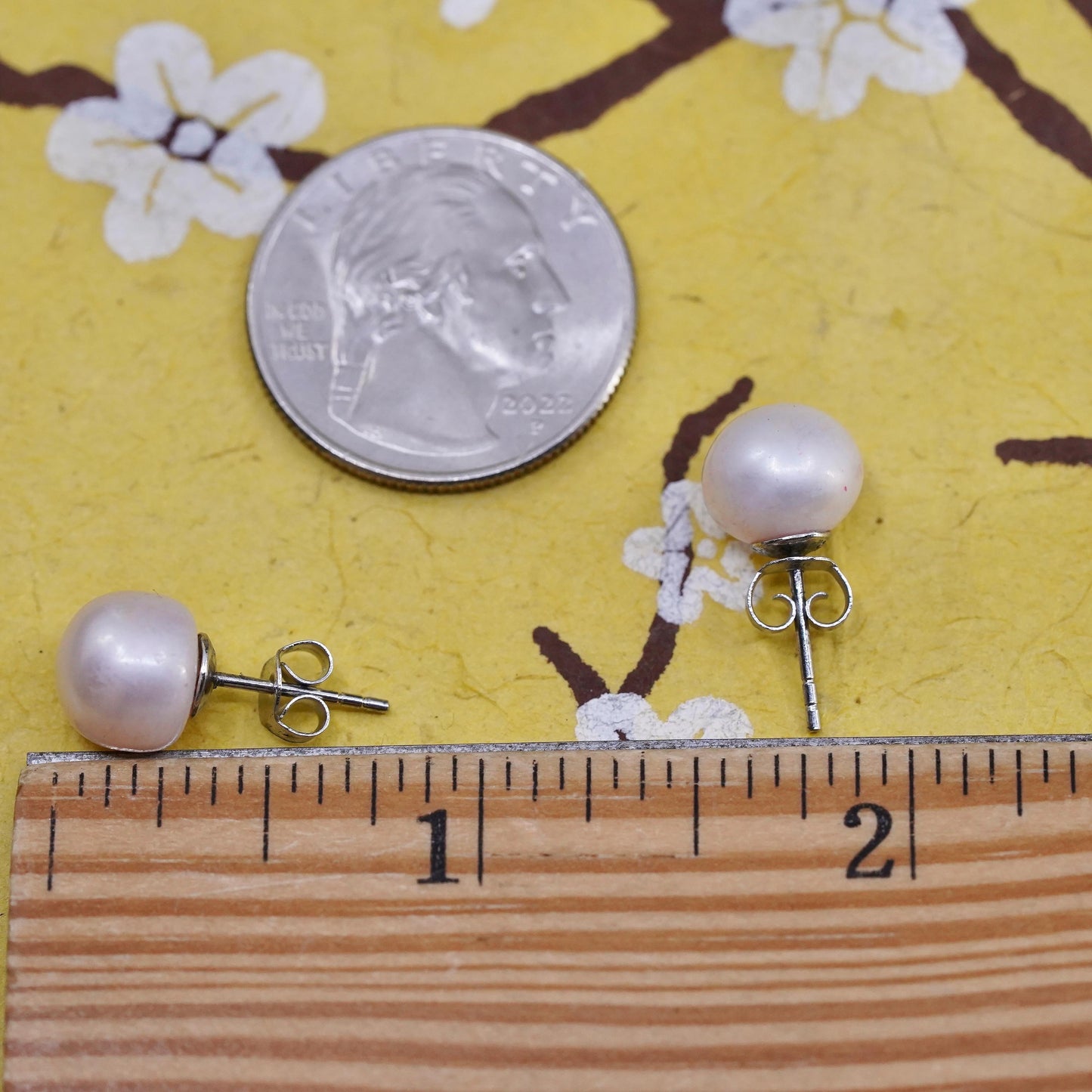 10mm, Vintage 925 Sterling silver handmade studs earrings white pearl