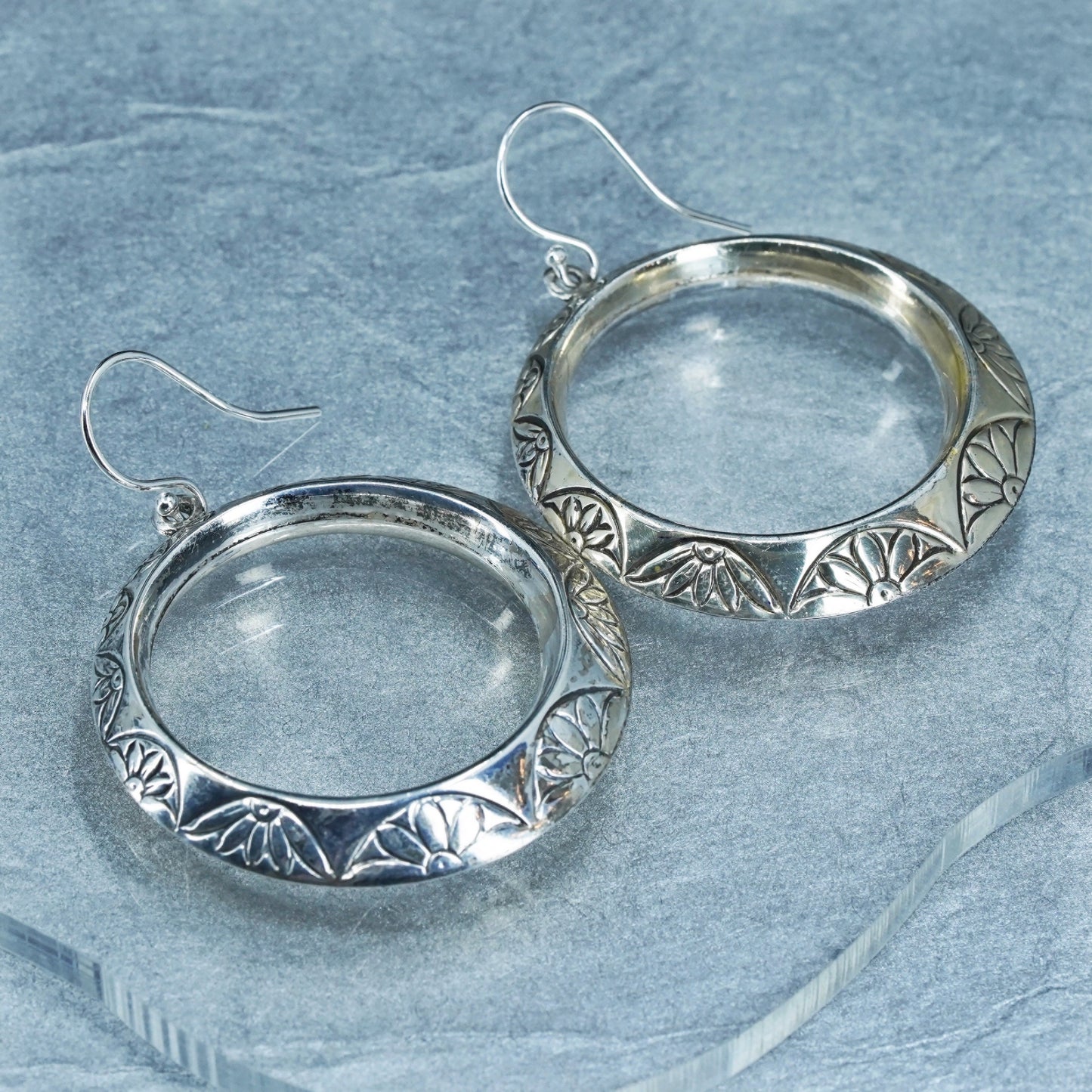 1.5”, vintage Italian Sterling silver handmade earrings, bold 925 hoops