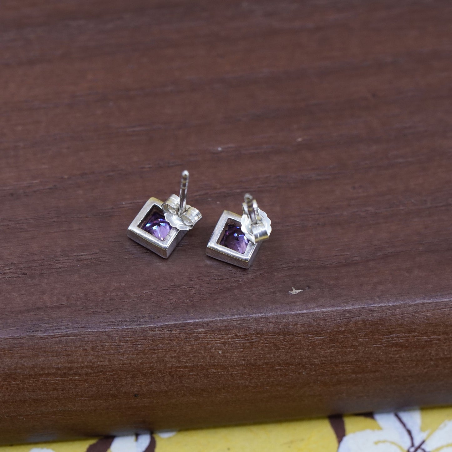 Vintage Sterling 925 silver square amethyst studs, earrings