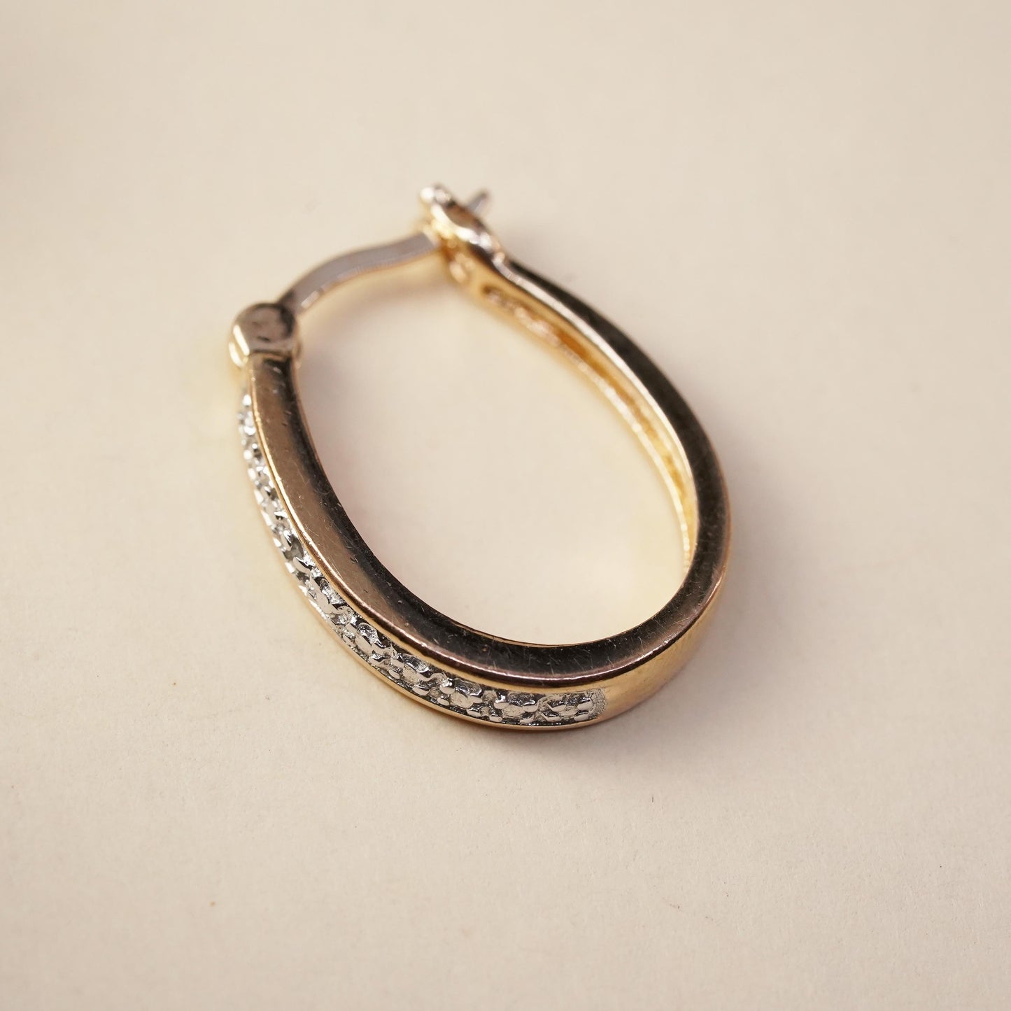 0.75", vermeil gold over sterling silver loop single earring, hoop diamond