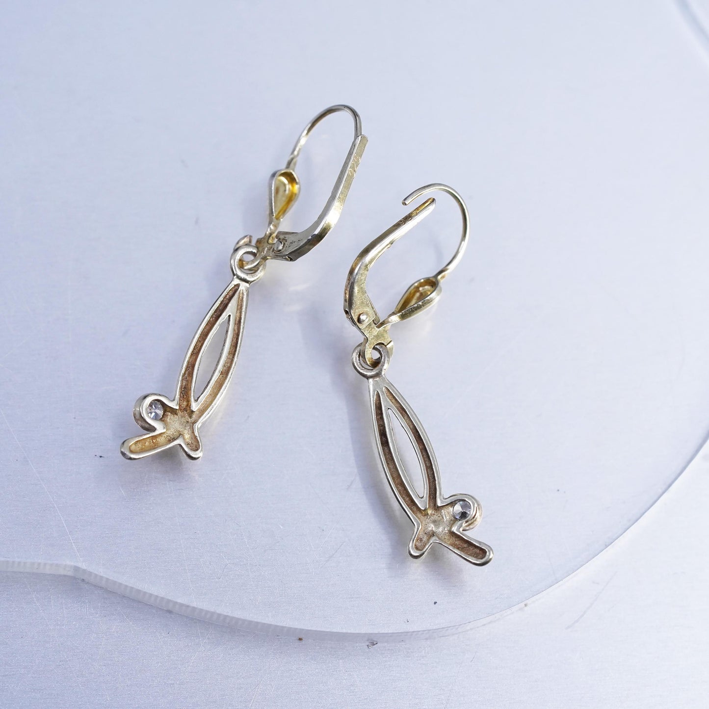 Vintage vermeil gold filled Sterling 925 silver earrings with Cz details