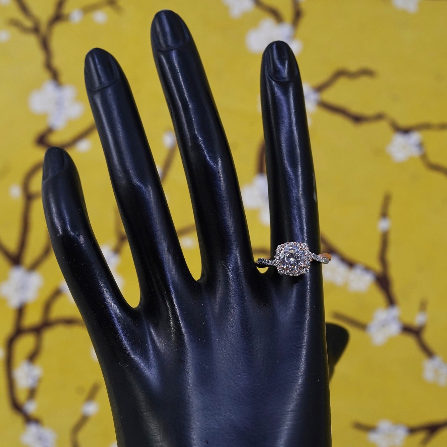Size 7.5, vermeil rose gold Sterling 925 silver engagement ring cluster cz