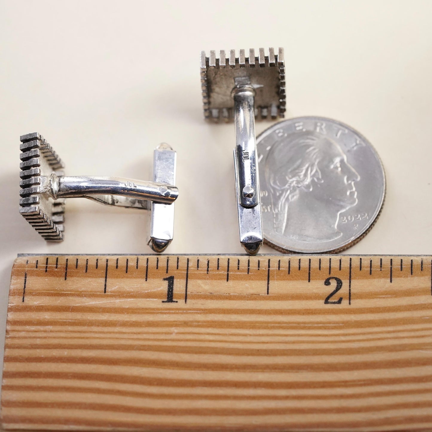 Vintage sterling silver square dotted cuff links, handmade 925 cufflinks