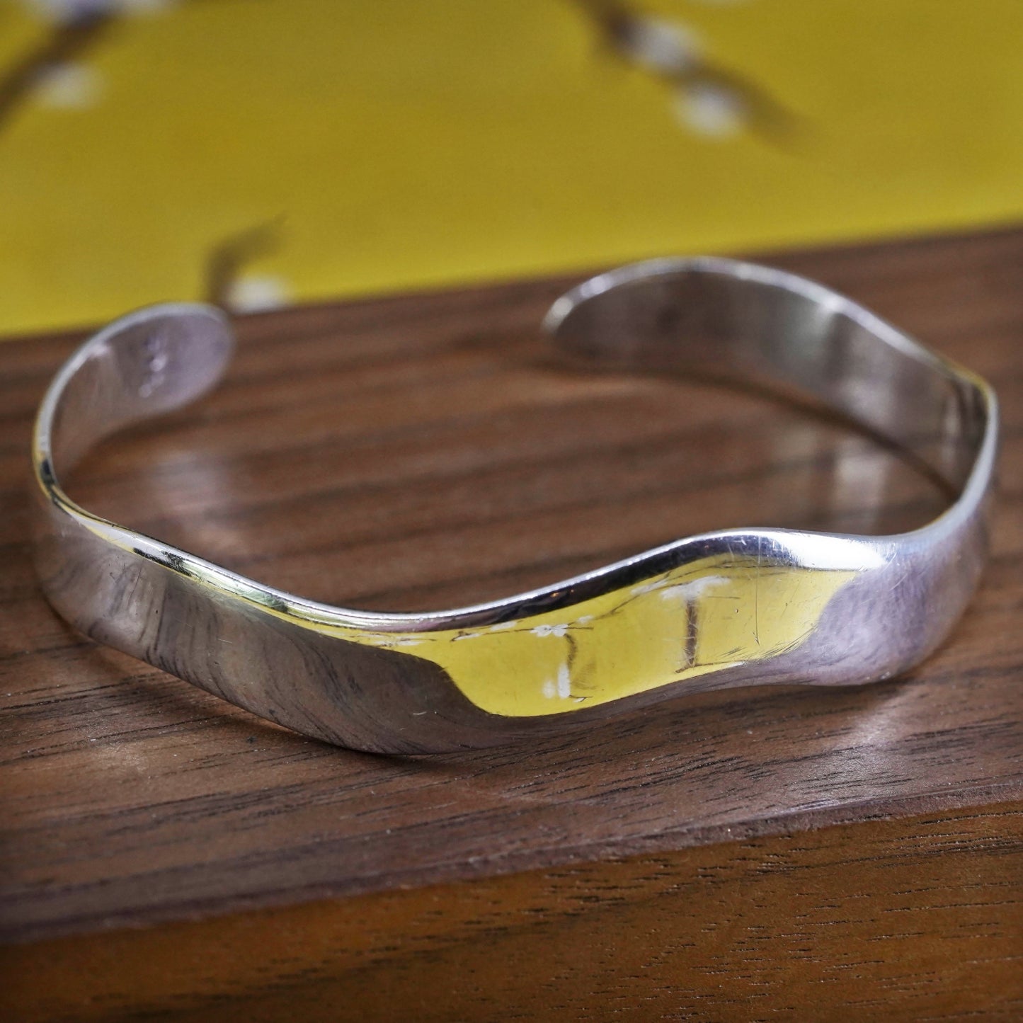 6.5", Vintage Mexican Sterling silver handmade bracelet, modern 925 wavy cuff