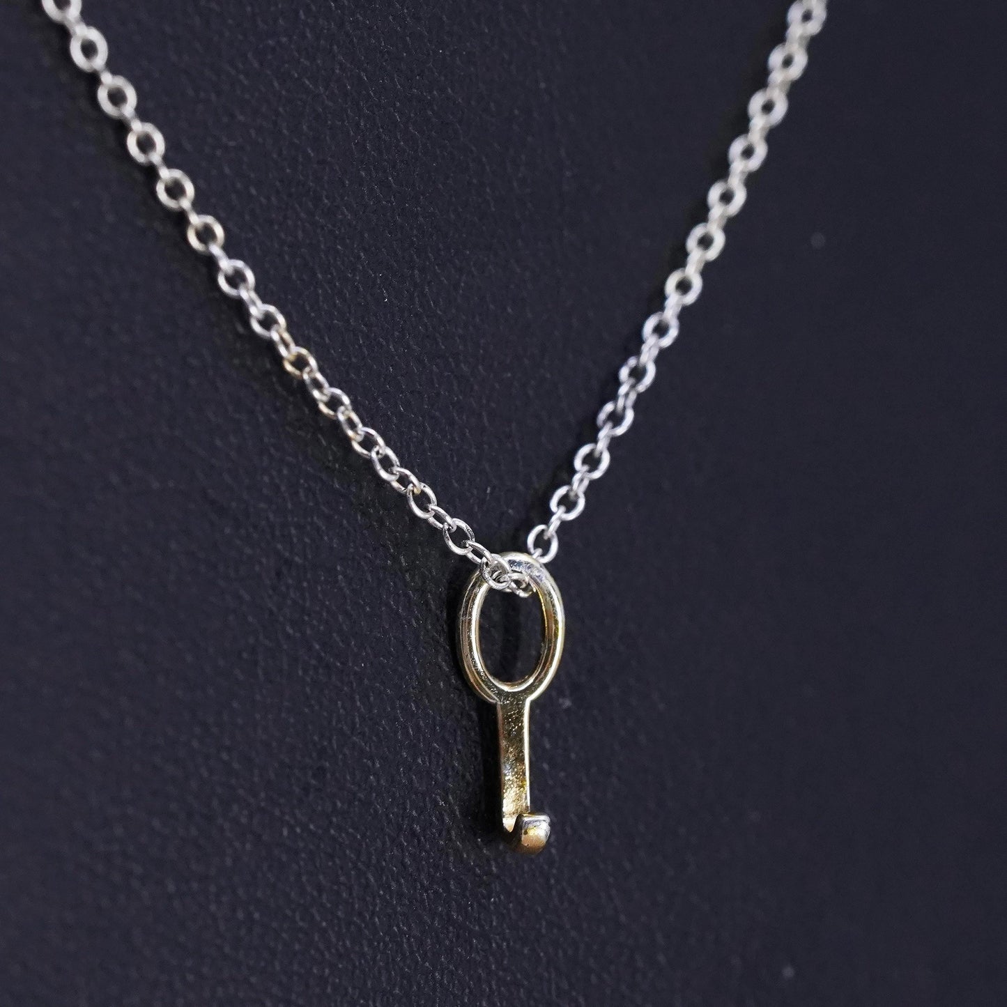 15+3”, vintage two tone Sterling silver handmade pendant, 925 key charm