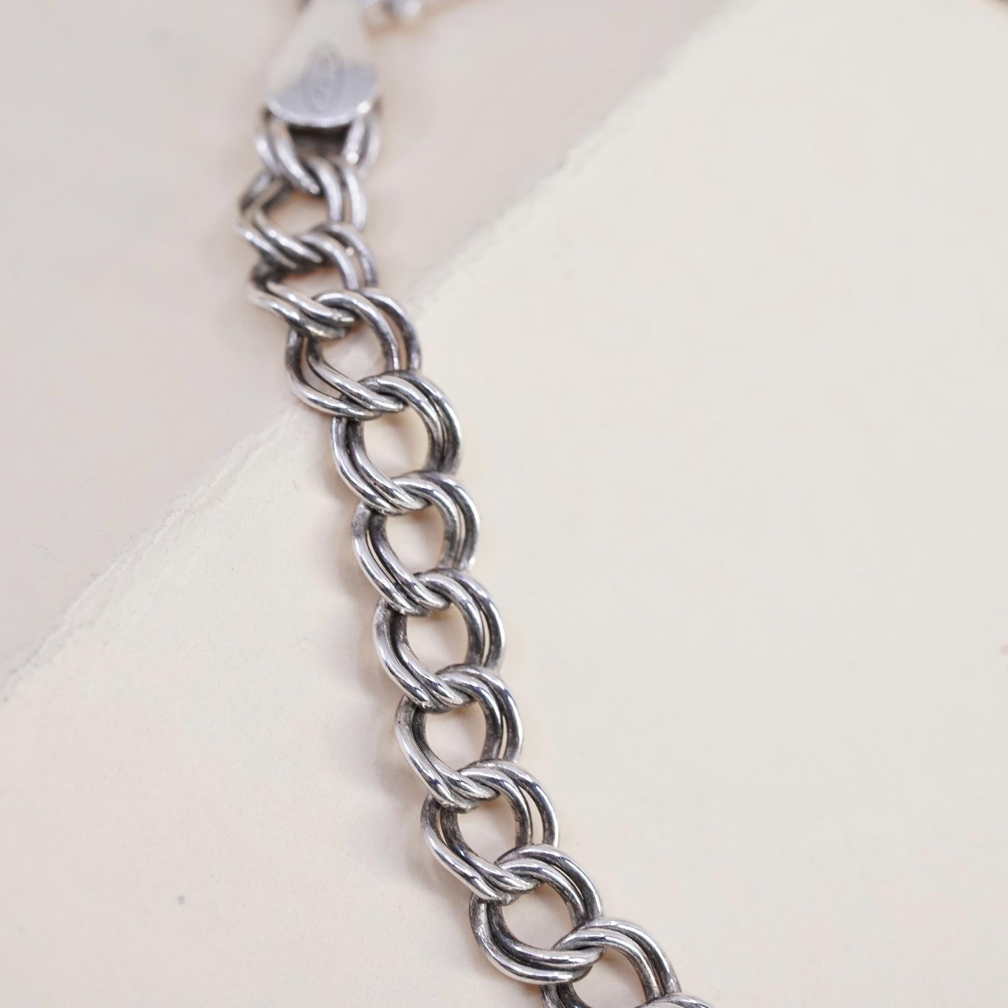 7.75” 5mm, Vintage sterling silver double curb link chain, 925 bracelet